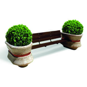 Panchina in legno con fioriere cemento