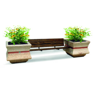Panchina in legno con fioriere a lato